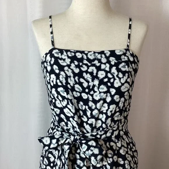 Banana Republic Wide Leg Cropped Jumpsuit Women’s 6 Navy Blue White Square Neckl - Picture 4 of 12